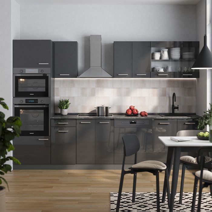 Vicco Bloc cuisine R-Line, Anthracite brillant/anthracite, 180cm sans PT | Leroy Merlin