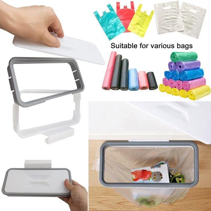 Support pour sac poubelle avec clip de fixation pour tiroir/porte/meuble, idéal pour camping-car, voyages, maison, cuisine - Maison