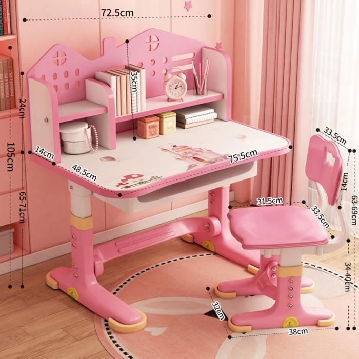 Bureau Enfant En Bois Avec 5 Compartiments, Table D’étude Avec Hauteur Raisonnable 62 Cm,charge - 4