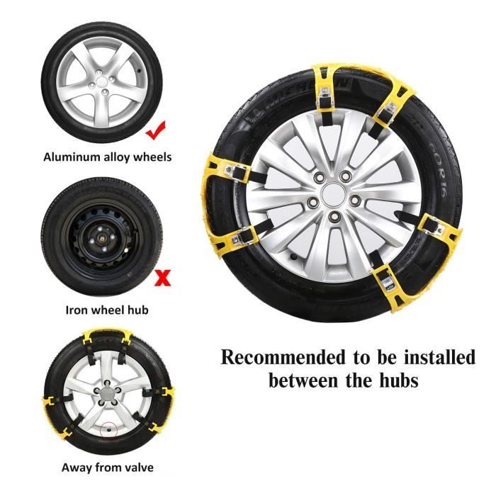 chaînes à neige pour auto, jaune universelles chaînes à pneus, 1pc  anti-dérapant portable facile à monter chaînes pour pneus