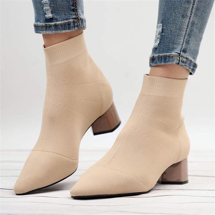Botte DP1TK chegong noire en grosse maille talon Chaussette s bout pointu bottillons mi mollet Taille 37 1 2 Noir Cdiscount Chaussures
