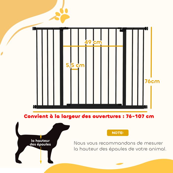 Barrière de sécurité chien barrière autoportante longueur réglable porte  verrouillable intégrée - Cdiscount