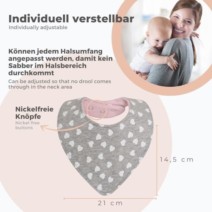 Bavoir Bandana Bébé Lilly And Ben - Doublé Coton éponge Et Polaire, 6 Boutons Pression, Lavable Machine - 7