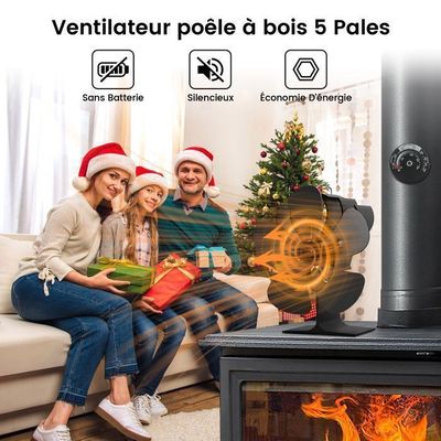 Ventilateur De Poêle à Bois 6 Pales - Écologique | Silencieux | Avec Thermomètre | Économise 40% De Bois
