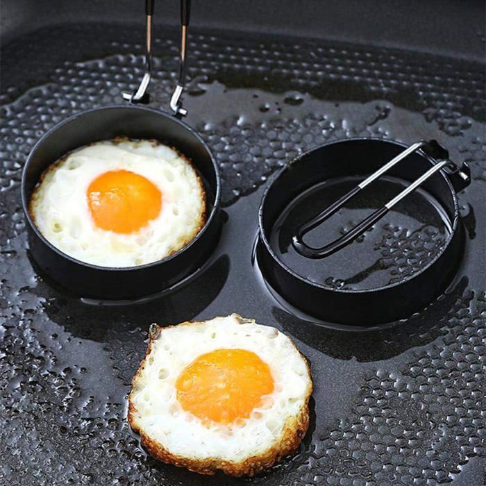 Lot De 2 Moules à Œufs Au Plat Inox 9cm - Anti-adhésif Avec Poignées Rabattables, Pour Poêle Et Sandwichs