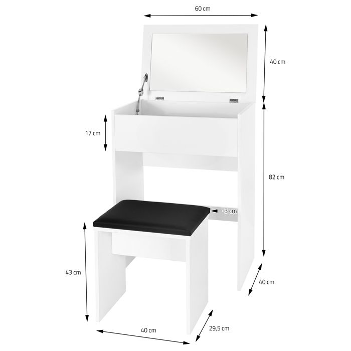 Coiffeuse avec miroir pliable moderne table de maquillage en MDF avec 2