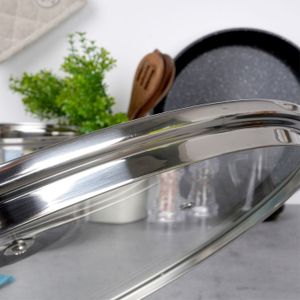 Couvercle De Casserole Universel En Verre Et Acier Inoxydable - Transparent, Trempé, Compatible Multipoêles - 28 Cm