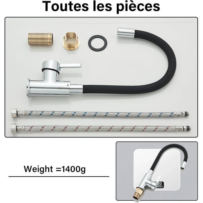 flexible en nylon tressé 00123709 mitigeur de cuisine avec douche à