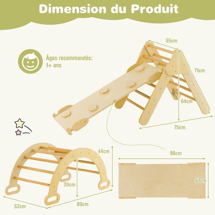 7 en 1 Triangle d'escalade Enfants avec Rampe Réversible, Arc d'escalade ou Bascule en 7 en 1 Triangle d'escalade Enfants avec Rampe Réversible, Arc d'escalade ou Bascule en