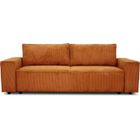 CASAPY Canapé convertible 3 places JOSH - Tissu velours cotelé terracotta - L 239 x P 86 x H 85 cm - Coffre de rangement
