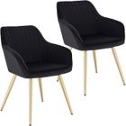 BRAND 2x Chaises de Salle à Manger avec Dossier et Accoudoir, Chaise de Cuisine en Velours, Fauteuil Scandinave, Noir 1027BY-2