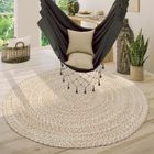 Paco Home Tapis De Salon Rond Poils Ras Fait Main Motif Monochrome Moderne Beige 120 cm rond