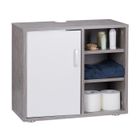Relaxdays Dessous de Lavabo 1 Porte Placard Salle de Bain 3 Étagères Meuble sous Vasque WC SDB 51x60x32cm, Gris