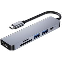 Carywon Hub USB C 6 en 1 USB C avec sortie HDMI 4 K, 2 ports USB 3.0, alimentation 87 W, lecteur de cartes SD-Micro SD [522]