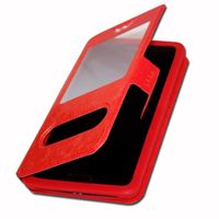 Asus ZenFone Max Pro (M1) Etui Housse Folio rouge Extra Slim X 2 Fenêtres en éco cuir de qualité avec fermuture magnétique et