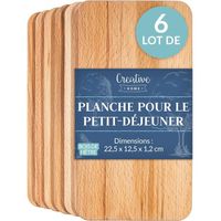 Creative Home Lot de 6 Planche a Decouper Bois | 22,5 x 12,5 x 1,2 cm | Planche Petit Dejeuner Bois | Planche Petit Déjeuner