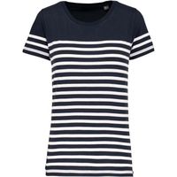 T-shirt rayé coton bio marinière femme - k3034 - bleu marine et blanc