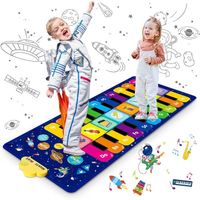 TEHIYOL Tapis Piano Enfant, Ciel Étoilé Tapis Musical Jouets Éducatifs avec 8 Instruments, 10 Chansons et 20 Touches, 120 x 48 cm