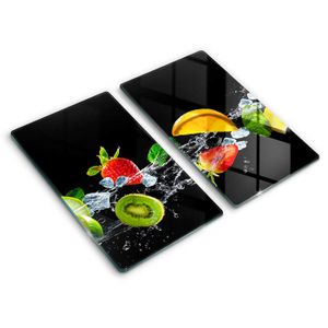 TMK ArtDeko Plaque Protection Induction 2x 35x52cm - Verre Trempé Anti-Éclaboussures & Découpe - Fleur