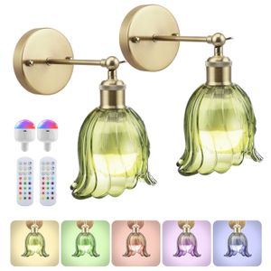 Applique Murale Sans Fil Rechargeable - Lot De 2, LED RGB Et Blanc, Télécommande, Rotation 180°, Autonomie 30h