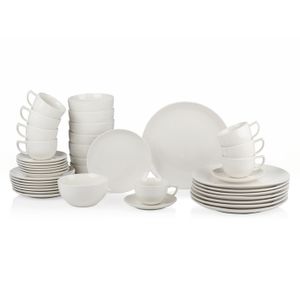 37 pi/èces assiettes plates tasse /à caf/é assiettes /à dessert th/éi/ère 750 ml Blancas Feel Service complet moderne Bone China porcelaine blanc assiettes creuses
