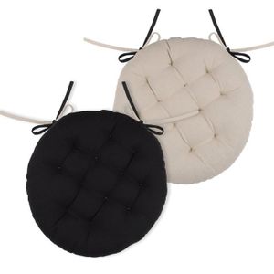 COUSSIN DE CHAISE  Galette de chaise ronde et bicolore - Noir / Lin -