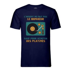 T-SHIRT T-shirt Homme Col Rond Bleu Platines Vinyle DJ - L