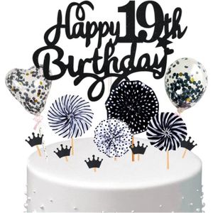 Figurine décor gâteau Décoration De Gâteau 19 Ans Garçon Fille, Deco De Gâteau Toppers Happy 19Th Birthday Noir, Cake Topper 19E Anniversaire Garç[u1847]