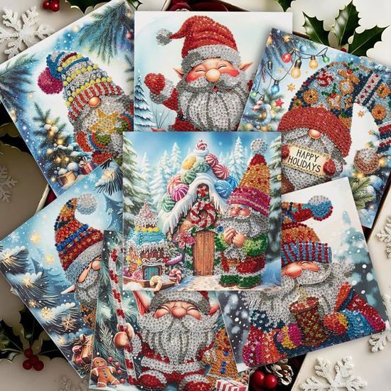 Fengxunzmm 5D DIY 8 Pièces Cartes De Noël Diamant Painting - Cartes Postales Avec Enveloppes - Idéal Anniversaire, Fêtes Et Créativité