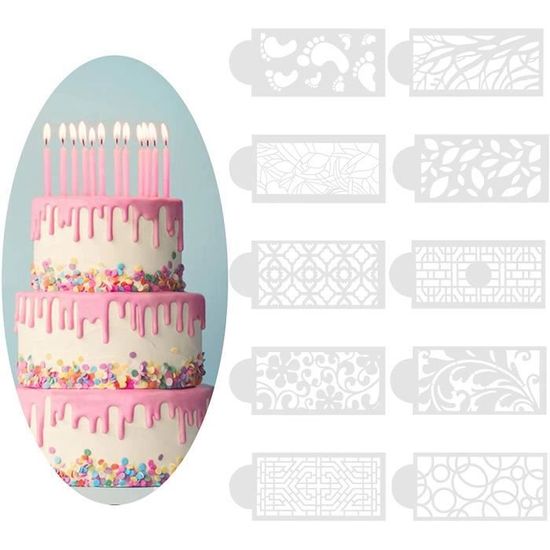 Lot De 5 Pochoirs à Gâteau Réutilisables 24cm - Motifs Fleurs, Cœur, Étoile Pour Déco Pâtisserie