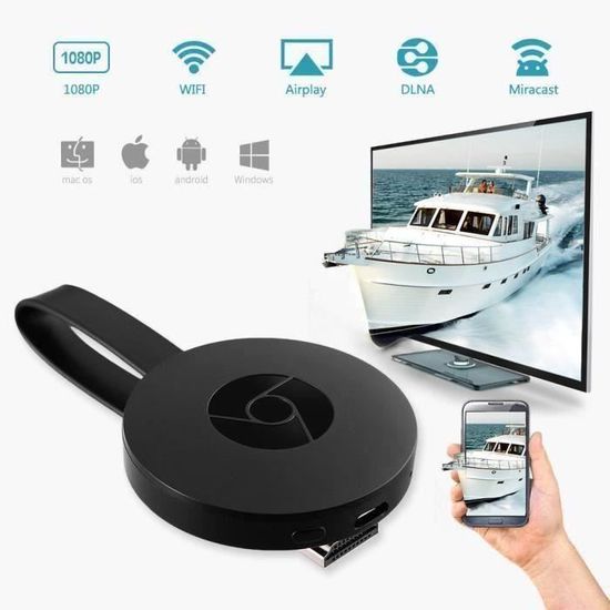 QN LETOUCH G2 Pour Google Chromecast 2nd Digital HDMI Media Vidéo TV Streamer Wi-Fi 1080P - noir @4