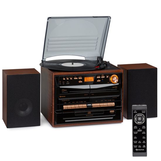 Chaîne Hi-Fi VINTAGE ROADSTAR Avec Platine Vinyle, Radio DAB+/FM, Lecteur CD, Cassette, Bluetooth - Design Bois Rétro