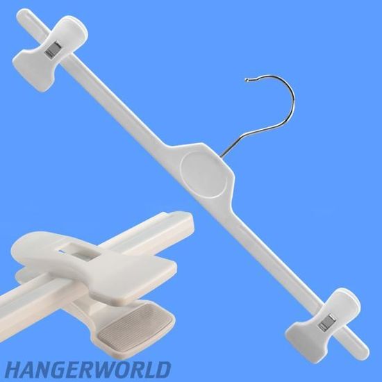 Lot De 10 Cintres Plastique à Pinces Pour Jupe Et Pantalon Blanc 28cm - Gain De Place Optimisé