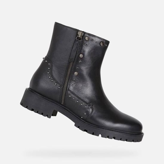 Bottines Geox Hoara Pour Femme - Cuir Nappa, Respirables, Talon 2.5cm (Noir)