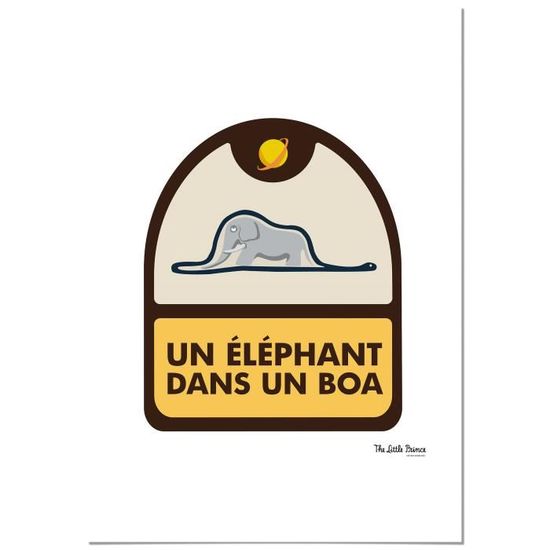 Tableau Le Petit Prince Serpent et Éléphant Timbre 50x70 cm Imprimée sur Toile Décoration