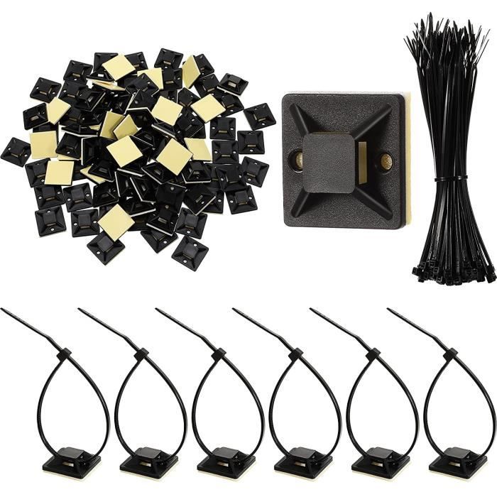 Lot De 300 Bases Adhésives Pour Attaches-câbles 18x18mm - Fixation Facile, Prêtes à Coller