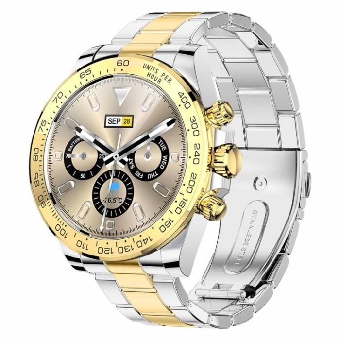 Montre Connectée Pour Ios Android Montre Surveillance De Fréquence Cardiaque D'Affaires Étanche Ip68 Bracelet Acier Inoxydable,Or
