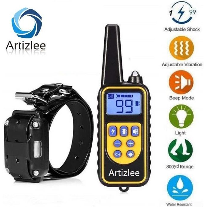 Collier Electrique d'Entraînement de Chien, ARTIZLEE Collier de Dressage Télécommande Etanche et Rechargeable