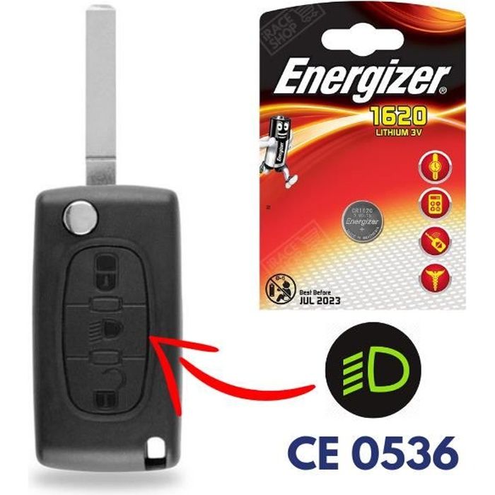 Boitier de Télécommande Plip Clef pour CITROEN C4 Picasso C2 C3 C5 C6 avec Pile CR1620 ENERGIZER