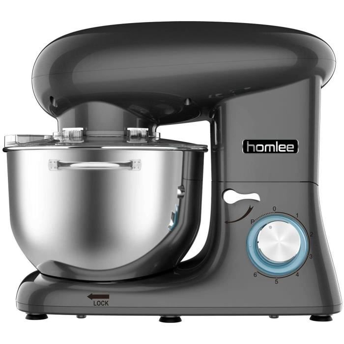 COOKMII Robot Pâtissier Multifonction avec Bol d'Acier inoxydable 5,5L - Double Poignées - 1500W