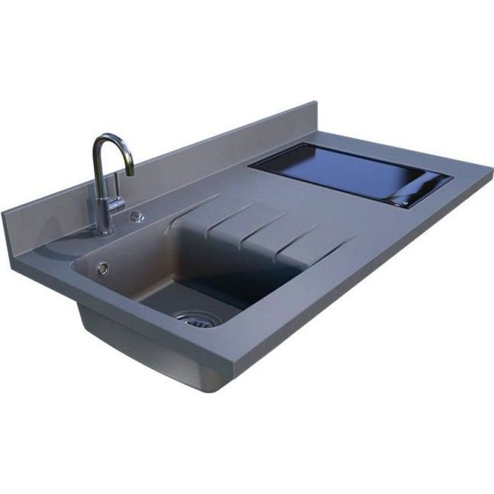 Plan de travail monobloc PlaniQuartz avec évier à gauche - 120cm CROMO