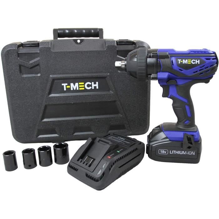 T-Mech Clé à Chocs Boulonneuse Visseuse à Chocs Sans Fil 18V avec Malette de transport et Douilles de 17 mm, 19 mm, 21 mm et 23 98
