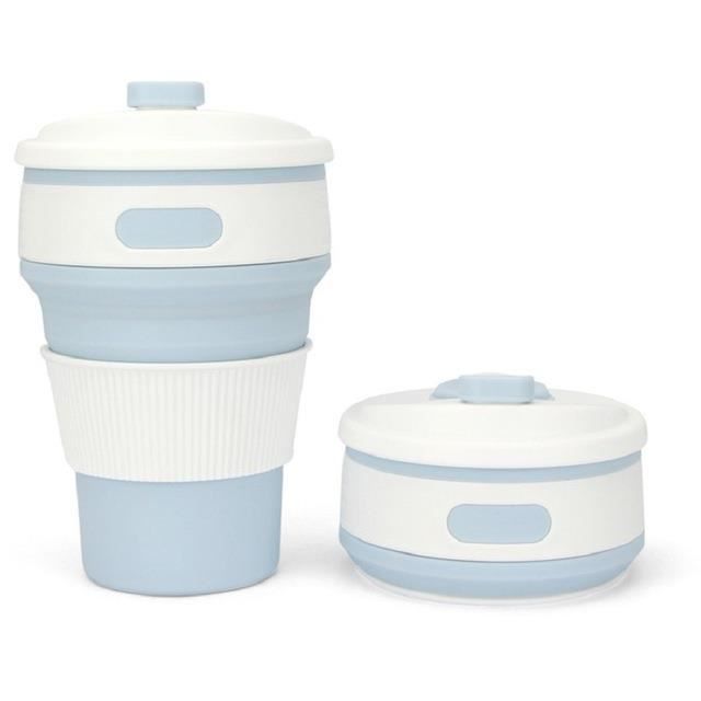 Tasse à café en silicone de voyage pliable, tasse à eau sans BPA, vaisselle de qualité alimentaire, tasse à thé-bleu