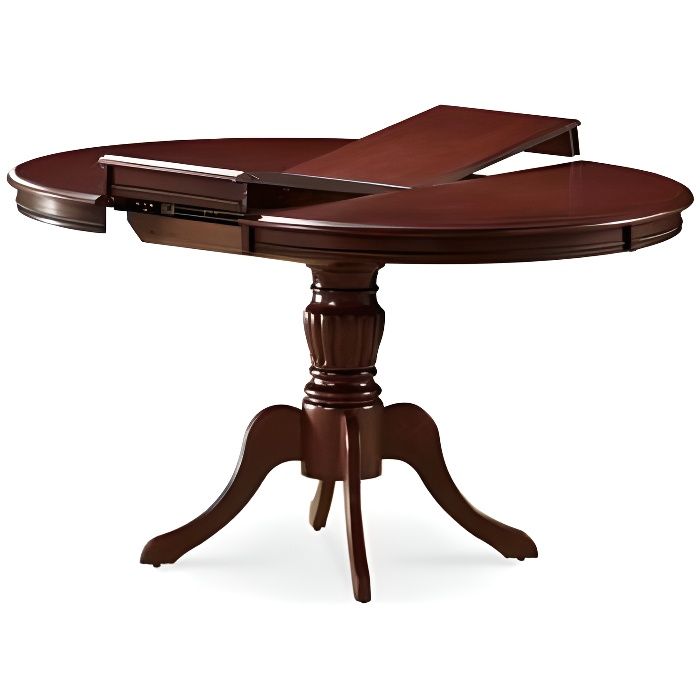 OLIMIA - Table élégante pour la salle à manger - 106x106x76 cm - Plateau ovale - Piètement en bois - Extensible - Marron