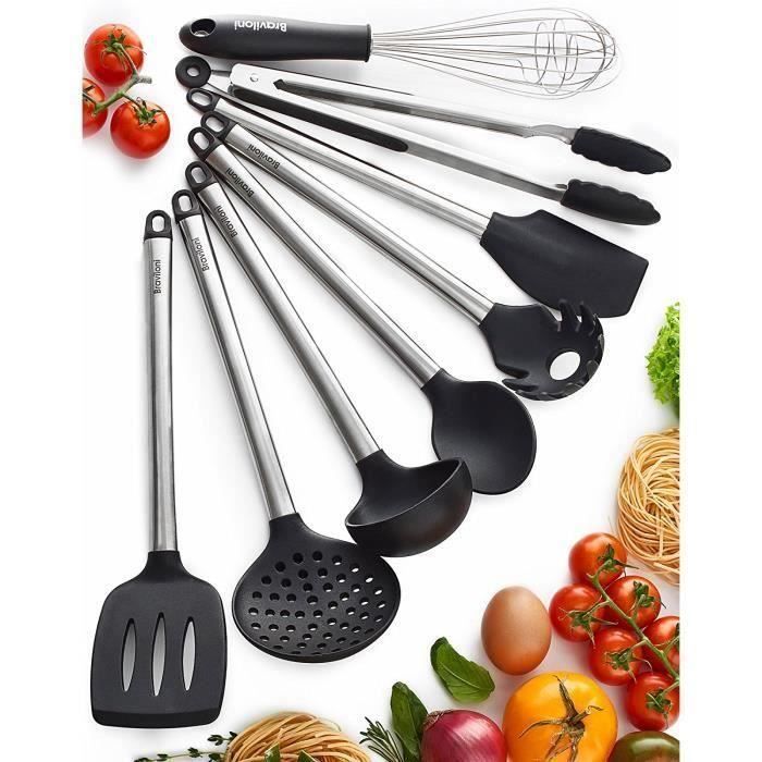 GZ* Ustensiles de cuisine - Ustensiles de cuisine 8 pièces - Ustensile antiadhésif - Ensemble de silicone et d'acier inoxydable