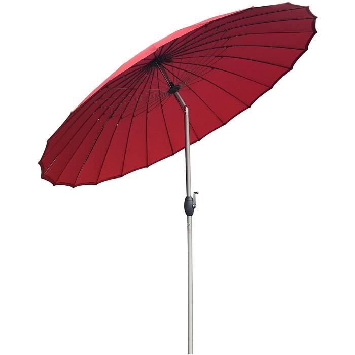 PARASOL SORARA Shanghai Parasol de Jardin Exterieur - Rouge - ø 260 cm - Rond - Mécanisme à Manivelle, Fonc42