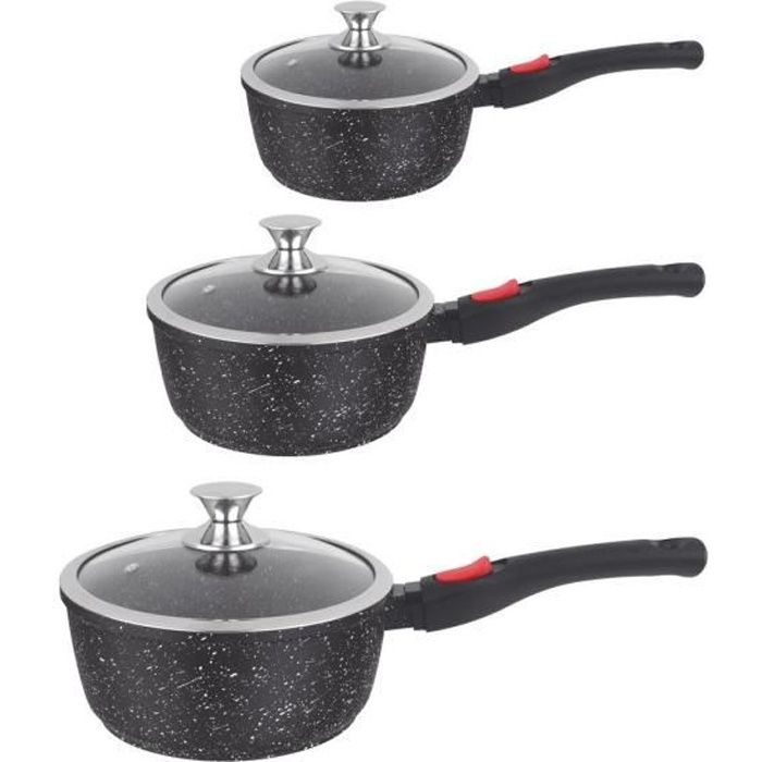 SERIE 3 CASSEROLES 16-18-20 CM + COUV. FONTE D'ALU KAMBERG