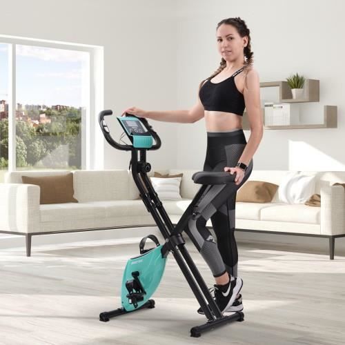 vélo d'exercice pliable magnétique avec siège rembourré et console LCD, vélo d'intérieur stationnaire Tiffany bleu