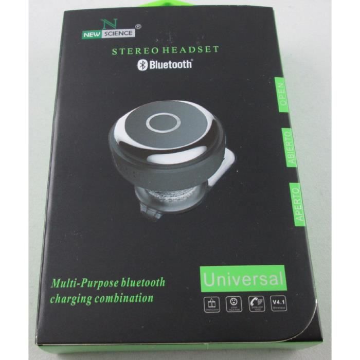 oreillette bluetooth compatible tout smartphone ultra compact et légère noir et argent