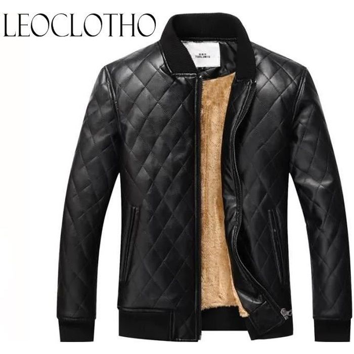 LEOCLOTHO-Veste Homme Blouson en cuir pour homme Veste en cuir PU version cuir version américaine du code européen plus cuir velours
